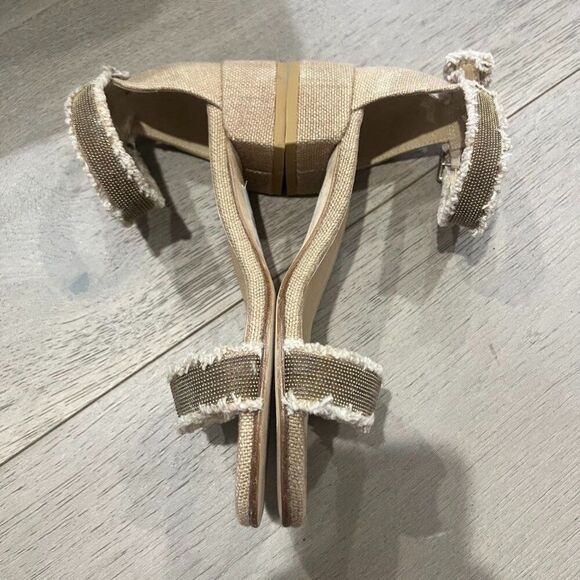 Stuart Weitzman Nudistchains Canvas Gold Sandals Tweed  Block US 6 - Picture 11 of 15